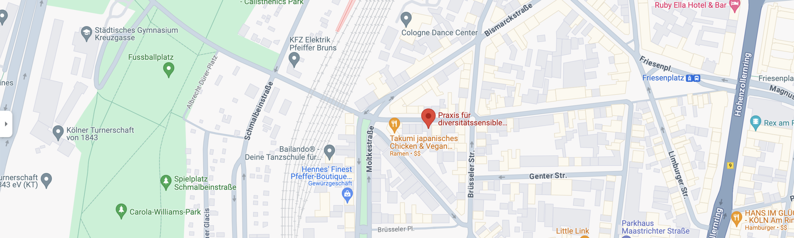 Screenshot aus Google Maps mit Standort der Praxis